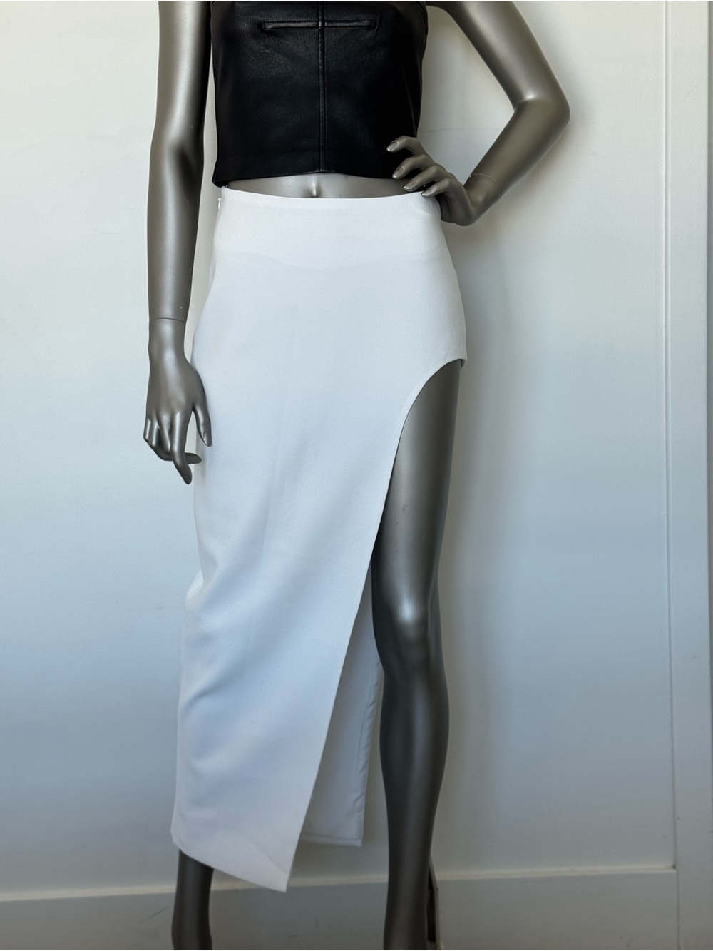 Asymmetric High-Slit White Maxi Skirt